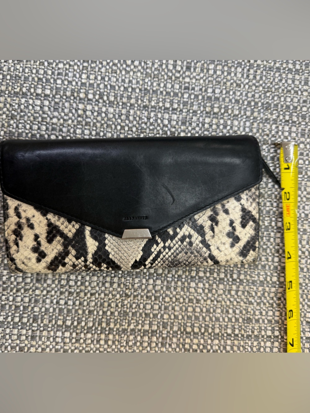 ALL SAINTS Genuine Calf Leather Chain Wallet Snake Skin-Like Cow Leather. - Picture 8 of 11